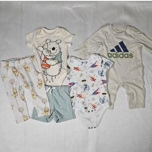 Baby Clothes Lot 0-3M Disney Winnie Pooh Adidas Romper DC Justice League 5pc